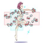  1girl alcohol_carton bangs_blown_up bluesky_username blush bocchi_the_rock! braid character_request drink_carton fighting_game floating hair_over_shoulder hiroi_kikuri hitbox leg_up levitation long_hair low-braided_long_hair low-tied_long_hair nose_blush nude outstretched_arms purple_hair side_braid sidelocks single_braid sparkle torako_(toramaru) watermark 