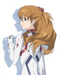  1girl absurdres blue_eyes bodysuit closed_mouth commentary english_commentary evangelion:_3.0+1.0_thrice_upon_a_time hair_between_eyes highres interface_headset_(evangelion) long_hair looking_at_viewer mecha_pilot_suit neon_genesis_evangelion orange_hair plugsuit_(evangelion) rebuild_of_evangelion simple_background smile solo souryuu_asuka_langley tapiokaesi two_side_up white_bodysuit 