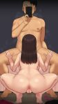  1boy 1girl ass back backboob barefoot blush breasts brown_hair cellphone censored commentary_request completely_nude faceless faceless_male fellatio from_behind hetero highres implied_fellatio large_breasts leaning_forward long_hair mosaic_censoring netorare nt00 nude oral original phone pubic_hair pussy revision shiny_skin sitting smartphone soles spread_legs squatting stray_pubic_hair yumi_(nt00) 