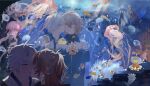  2boys absurdres age_comparison aged_down alternate_costume antenna_hair aquarium black_shirt black_sweater blonde_hair blue_eyes blue_jacket blush chimera_(honkai:_star_rail) chinese_commentary commentary_request earrings facial_tattoo fang fish gold_earrings gradient_hair hand_on_another's_face highres honkai:_star_rail honkai_(series) jacket jellyfish jewelry kiss kissing_cheek liangqi88478 male_focus multicolored_hair multicolored_jacket multiple_boys mydei_(fig_stew)_(honkai:_star_rail) mydei_(honkai:_star_rail) neck_tattoo parted_bangs phainon_(honkai:_star_rail) phainon_(vigethos)_(honkai:_star_rail) ponytail red_hair red_tattoo shirt short_hair sun_symbol sun_tattoo sweater tattoo turtleneck turtleneck_sweater two-tone_jacket white_hair white_jacket yaoi yellow_eyes 