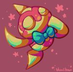  aqua_bow aqua_bowtie artist_name baltoy blush blush_stickers bluwiikoon bow bowtie closed_eyes commentary full_body no_humans pink_background pokemon pokemon_(creature) pokemon_focus simple_background solo 