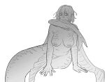 breasts casual_nudity digital_media_(artwork) female feral fin fish hair humanoid marine merfolk monochrome nipples nude oarfish oarfish_merfolk oskar_(starfleetrambo) scales simple_background siren siren_and_scientist sketch solo split_form starfleetrambo trans_(lore) trans_man_(lore)