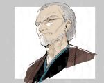  1boy beard brown_kimono commentary_request cropped_torso facial_hair fate/grand_order fate_(series) frown grey_hair japanese_clothes kimono male_focus melon22 old outside_border short_hair sketch solo yagyuu_munenori_(fate) yellow_eyes 