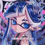  1girl black_shirt blue_eyes blue_hair blue_outline closed_mouth ear_piercing expressionless eyebrow_cut eyebrow_piercing face_piercing highres inkling inkling_girl inkling_player_character jewelry key key_necklace long_hair necklace nezumi_(tuboshu2013) outline piercing pointy_ears portrait sample_watermark shirt solo spiked_hair_ornament splatoon_(series) tentacle_hair watermark 