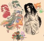  3boys 3girls alt_text alternate_hair_color alternate_skin_color animal_ears blue_hair book cat_ears cat_girl commentary dark-skinned_male dark_skin english_commentary facial_mark fire_emblem fire_emblem:_path_of_radiance forehead_mark headband highres holding holding_book ike_(fire_emblem) ilyana_(fire_emblem) lethe_(fire_emblem) long_hair multiple_boys multiple_girls multiple_views orange_hair purple_hair red_eyes red_hair short_hair sketch soren_(fire_emblem) spectacledraws titania_(fire_emblem) tormod_(fire_emblem) 