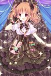  bad_id bad_pixiv_id bag beads black_dress bow bracelet bunny candy crescent crescent_moon curtains dress food gloves handbag ice_cream idolmaster idolmaster_cinderella_girls jewelry mizuse_ruka moon moroboshi_kirari necklace open_mouth orange_hair pantyhose red_eyes smile solo star twintails 