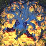  1girl bamboo bamboo_forest bow collared_shirt commentary_request fire forest friend_characters fujiwara_no_mokou grey_hair grey_shirt grin hair_bow kajatony long_hair long_sleeves multiple_hair_bows nature ofuda ofuda_on_clothes outdoors pants pyrokinesis red_eyes red_pants sample_watermark shirt smile solo touhou very_long_hair watermark 