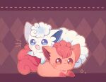  :o alolan_vulpix blue_eyes blush brown_eyes closed_mouth commentary_request fang fox inomo_(qimoshu) lying no_humans open_mouth pokemon pokemon_(creature) smile vulpix 