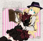  akatsuki_hijiri black_legwear blonde_hair book crossdressing fedora hat kurusu_shou long_hair male_focus otoko_no_ko ribbon solo spoilers thighhighs uta_no_prince-sama 