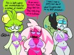 2023 amanda_(unfortu-nate) animate_inanimate anthro big_breasts bikini blue_eyes breasts cleavage clothed clothing cordie_(unfortu-nate) dialogue digital_media_(artwork) ditto_(pokemon) ditto_face dolliv elemental_creature english_text female flora_fauna generation_1_pokemon generation_5_pokemon generation_9_pokemon goo_creature green_body green_hair grey_background group hair hi_res layla_(unfortu-nate) legendary_pokemon living_clothing long_hair medium_breasts meloetta meloetta_(aria_form) navel nintendo nude open_mouth pink_body pink_hair plant pokemon pokemon_(species) purple_sclera simple_background swimwear text tinkaton trio two-piece_swimsuit unfortu-nate white_body white_eyes