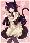  animal_ears black_hair black_legwear blush cat_ears cat_tail copyright_name gokou_ruri hairband highres kuhotaka long_hair looking_at_viewer maid mole mole_under_eye ore_no_imouto_ga_konna_ni_kawaii_wake_ga_nai pantyhose paw_pose red_eyes romaji solo tail 