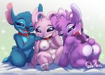 2026 alien angel_(lilo_and_stitch) antennae_(anatomy) antennae_markings anthro anus back_markings biped black_nose blue_anus blue_body blue_fur blue_nipples breasts chest_markings claws collar collar_only crossgender digital_drawing_(artwork) digital_media_(artwork) disney docsye ear_markings english_description experiment_(lilo_and_stitch) eyelashes fan_character female finger_claws fur genitals gradient_background group hand_on_another's_shoulder hand_on_shoulder head_tuft hi_res kneeling lidded_eyes lilo_and_stitch long_antennae looking_at_viewer markings mtf_crossgender navel nipples nude open_mouth open_smile pawpads pink_body pink_fur pink_nipples precious_(docsye) purple_anus purple_body purple_claws purple_eyes purple_finger_claws purple_fur purple_markings purple_nose purple_pawpads purple_toe_claws shaded simple_background sitting small_tail smile soft_shading sparkles stitch_(lilo_and_stitch) tail trio tuft vulva white_markings