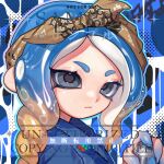  1girl blue_eyes blue_hair blue_outline blue_shirt bow bow_hairband brown_bow brown_hair brown_hairband can closed_mouth colored_extremities drink_can expressionless fingernails hair_bow hairband highres holding holding_can looking_at_viewer medium_hair multicolored_hair nezumi_(tuboshu2013) octoling octoling_girl octoling_player_character outline parted_bangs portrait sample_watermark sharp_fingernails shirt solo splatoon_(series) tentacle_hair watermark 