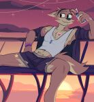 2023 accessory anthro athletic athletic_male bisexual_pride_colors bottomwear bulge canid canine canis clothed clothing cloud container countershade_fur countershading cup detailed_bulge domestic_dog drinking_straw fully_clothed fur genital_outline hair_accessory hairband hi_res holding_container holding_cup holding_object jaybeyyy jewelry lgbt_pride looking_aside male mammal necklace open_clothing open_shirt open_topwear outside penis_outline pride_colors pube_peek pubes reclining shirt shorts sitting sky solo spread_legs spreading star starry_sky sticker stickers_on_body sunset tail topwear undershirt