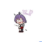  1girl ^^^ antenna_hair black_sailor_collar chibi chibi_only commentary_request highres kantai_collection o_o pleated_skirt purple_hair radical_bullet red_skirt sailor_collar sailor_shirt sakawa_(kancolle) school_uniform serafuku shirt short_hair simple_background single_thighhigh skirt sleeveless sleeveless_shirt solo thighhighs white_background white_shirt 