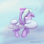 alasou bow cloud clouds equine female feral flitter_(mlp) flying friendship_is_magic fur grey_fur horse mammal my_little_pony pegasus pink_eyes pony simple_background sky solo wings 