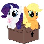  alpha_channel animated applejack_(mlp) blonde_hair blue_eyes box cardboard_box cute duo equine female feral freckles friendship_is_magic fur green_eyes hair horn horse low_res mammal mouth_hold my_little_pony note orange_fur plain_background pony purple_hair rarity_(mlp) tomdantherock tongue tongue_out transparent_background unicorn white_fur 