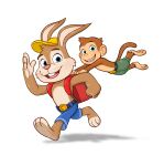 2017 3_toes 4_fingers absurd_res anthro arms_bent backpack barefoot belt belt_buckle black_belt black_eyebrows blue_eyes bottomwear brown_body brown_eyebrows brown_fur brown_hair brown_tail buckle buckteeth cheek_tuft clive_'n'_wrench clive_(clive_'n'_wrench) clothed clothed_anthro clothed_male clothing colored digital_drawing_(artwork) digital_media_(artwork) duo english_description english_text eyebrows facial_tuft feet fingers fist fur gesture green_bottomwear green_clothing green_eyes green_shorts hair haplorhine hat headgear headwear hi_res holding_on lagomorph larger_anthro larger_male leporid light lighting long_ears looking_at_viewer luigil male male_anthro mammal monkey multicolored_body multicolored_fur numskull_games official_art open_mouth open_smile pink_nose pink_tongue primate rabbit red_backpack running shaded short_hair shorts simple_background size_difference smaller_anthro smaller_male smile smiling_at_viewer tail tan_body tan_feet tan_fur tan_hands tan_skin teeth text title toes tongue topless topless_anthro topless_male tuft two_tone_body two_tone_fur waving waving_at_viewer whisker_spots whiskers white_background wrench_(clive_'n'_wrench) yellow_clothing yellow_hat yellow_headwear