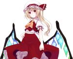  1girl ascot back_bow blonde_hair bow center_frills closed_mouth collared_shirt commentary_request cowboy_shot cropped_vest crote crystal_wings expressionless fingernails flandre_scarlet frilled_shirt_collar frilled_skirt frilled_sleeves frills hand_on_own_hip hat hat_ribbon highres large_variant_set layered_skirt long_hair long_skirt looking_at_viewer mob_cap puffy_short_sleeves puffy_sleeves red_eyes red_ribbon red_skirt red_vest ribbon shirt short_sleeves side_ponytail skirt sleeve_ribbon solo tachi-e touhou transparent_background variant_set vest white_bow white_hat white_shirt wing_collar wings yellow_ascot 