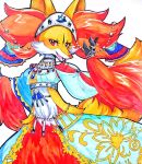 2026 anthro belly_dancer canid claws clothing collar crop_top crown delphox fangs female fur gem generation_6_pokemon hands_up headgear inner_ear_fluff jewelry looking_at_viewer mammal miku1215 necklace nintendo open_mouth orange_body orange_fur pokemon pokemon_(species) red_body red_eyes red_fur sacred_style_delphox shirt smile solo teeth tiara topwear tuft upper_body white_body white_fur yellow_body yellow_fur