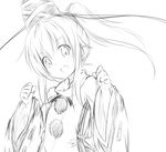  bad_id bad_pixiv_id greyscale hat monochrome mononobe_no_futo open_mouth ponytail salmon_(saaamon) simple_background sketch solo tate_eboshi touhou white_background wide_sleeves 