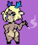 anthro antlers big_butt blonde_hair blue_antlers blue_eyes blue_nose brown_body brown_fur butt carol_holiday caught_staring cigar deer deltarune digital_media_(artwork) dimple eyelashes female fingers frown fur fur_markings hair hooves horn huge_butt looking_at_viewer makeup mammal markings mature_female moronicpixels new_world_deer nude pixel_(artwork) rear_view reindeer scowl simple_background smoking solo tail tan_body tan_fur thick_thighs turning_around undertale_(series) wide_hips xenias98