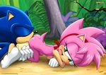  anthro butt duo female hedgehog kissing male mammal mobius_unleashed outside palcomix sega sonic_(series) sonic_the_hedgehog 