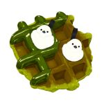  animal animal_focus bird commentary_request food food_focus lilac_(p-f_easy) looking_at_viewer matcha_(food) no_humans original simple_background waffle white_background 