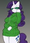  anthro anthrofied bottomless breasts clothing cutie_mark equine eyewear female friendship_is_magic glasses hair horn horse itsmeevo looking_at_viewer mammal my_little_pony pony purple_hair rarity_(mlp) shinobe smile solo suggestive sweater tape_measure unicorn 