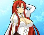  1girl aqua_eyes boudica_(fate/grand_order) breasts cleavage crown fate/grand_order fate_(series) juliet_sleeves large_breasts long_hair long_sleeves looking_at_viewer matsudora124 puffy_sleeves red_hair smile solo 