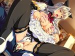  1boy 1girl aihara_shouko bishoujo breast_milk breasts censored cum cum_in_pussy gakuen_saimin_reido game_cg genderswap lactation large_breasts panties pussy pussy_juice satou_futoshi spread_legs underwear white_hair white_panties 