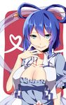  bad_id bad_pixiv_id blue_eyes blue_hair breasts cleavage dress finger_to_mouth hair_ornament hair_rings hair_stick heart kaku_seiga large_breasts solo touhou vest yarawi 
