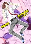  aoi_norio asou_riku belt brown_hair camera coke-bottle_glasses fountain_pen full_body glasses happy_birthday machi_(game) male_focus necktie pen school_uniform smile solo 