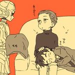  android blanket couch elijah_baley kurosuke_(nora) lap_pillow lowres male_focus monochrome multiple_boys r_daneel_olivaw r_giskard_reventlov sleeping the_caves_of_steel the_naked_sun the_robots_of_dawn 