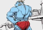  2018 2_horns anthro athletic_wear back_muscles barbell blue_body blue_scales bottomwear claws clothing container dragon eyebrows facial_scales facial_spikes finger_claws gym_bottomwear gym_shorts hand_on_hip horn jar male muscular muscular_anthro muscular_male mythological_creature mythological_scalie mythology protein_powder red_bottomwear red_clothing red_gym_shorts red_shorts saberzelgrath scale_eyebrows scales scalie shelf shorts solo spikes spikes_(anatomy) standing tail weight_bench weights 