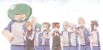  blonde_hair brown_hair closed_eyes endou_mamoru english fubuki_shirou fudou_akio gloves goalkeeper goggles gouenji_shuuya green_hair grin hair_over_one_eye headband inazuma_eleven_(series) inazuma_eleven_go inazuma_eleven_go_chrono_stone inazuma_japan kabeyama_heigorou kazemaru_ichirouta kidou_yuuto male_focus moyuchocolats multiple_boys older open_mouth smile soccer_uniform someoka_ryuugo sportswear tachimukai_yuuki 