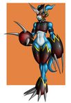  biceps black black_clothing claws crovirus digimon female flamedramon invalid_color looking_at_viewer muscles plain_background red_eyes solo video_games wide_hips 