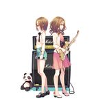  album_cover brown_eyes brown_hair cover dress glasses guitar instrument long_hair microphone multiple_girls namanie no_socks original shoes short_hair shorts speaker stuffed_animal stuffed_panda stuffed_toy 