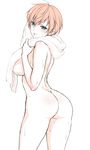  asbel_lhant ass blue_eyes blush breasts brown_hair genderswap genderswap_(mtf) large_breasts nude short_hair sideboob solo tales_of_(series) tales_of_graces towel usagi_nagomu wet 