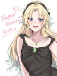  1girl :d bare_shoulders black_dress blonde_hair blue_eyes blue_hair blush character_name commentary_request curtained_hair dated dress gradient_hair happy_birthday highres link!_like!_love_live! long_hair looking_at_viewer love_live! multicolored_hair open_mouth osawa_rurino osawa_rurino_(17th_birthday) parted_bangs roku_aya_fuyu sleeveless sleeveless_dress smile solo upper_body virtual_youtuber 