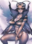  bee_girl black_hair blue_eyes breasts cleavage costume dark_skin fumio_(rsqkr) heart huge_breasts insect_girl looking_at_viewer love_(toriko) monster_girl navel panties short_hair solo striped toriko_(series) underwear wings 