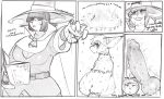 animal_genitalia animal_penis anthro aroused_face balls belt bodily_fluids book breasts canid canine canine_genitalia canine_penis casting_spell claws cleavage clothed clothing comic demedemedemead dialogue dress english_text erection feral fur fur_markings furgonomics genital_fluids genitals gynomorph hat headgear headwear herm hi_res humanoid intersex knot looking_back male mammal markings oral penis precum ring_(jewelry) summoning sweat sweatdrop sweaty_body sweaty_genitalia tail text witch_hat