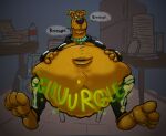 2025 anthro belly big_belly bloated canid canine canis chair clothing collar collar_tag digestion digestion_noises domestic_dog epic_games fortnite fur furniture great_dane half-closed_eyes hand_on_belly hanna-barbera hi_res male mammal mastiff molosser morbidly_obese morbidly_obese_anthro morbidly_obese_male narrowed_eyes navel obese obese_anthro obese_male on_chair onesie overweight overweight_anthro overweight_male paws scooby-doo scooby-doo_(fortnite) scooby-doo_(series) scudmum2 sitting sitting_on_chair solo sound_effects speech_bubble text