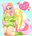  &lt;3 animal_ears breasts clothing cutie_mark equine female fluttershy_(mlp) friendship_is_magic green_eyes hair human humanized mammal my_little_pony pegasus pink_hair solo sugaryrainbow suggestive sweater wings 