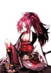  baiken breasts cleavage guilty_gear long_hair medium_breasts purple_hair simple_background solo tima white_background 