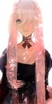  blue_eyes choker hair_over_one_eye hebi_(yurari) highres long_hair megurine_luka nail_polish pink_hair solo vocaloid 