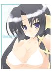  bikini black_hair breasts cleavage kurugaya_yuiko large_breasts little_busters! long_hair purple_eyes ribbon saano_chia solo swimsuit 