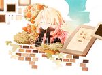  blonde_hair brick closed_eyes fence flower head_rest ia_(vocaloid) long_hair painting_(object) picture_frame plant rose smile snowfall0617 tulip vocaloid 
