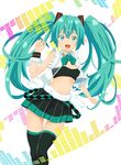  anza_tomo bad_id bad_pixiv_id bow bowtie green_eyes green_hair hatsune_miku highres long_hair open_mouth see-through skirt solo strapless thigh_gap thighhighs tubetop twintails very_long_hair vocaloid 