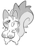 2026 anotherbearsimp anthro areola big_areola blush breasts buckteeth digital_drawing_(artwork) digital_media_(artwork) featureless_crotch female female_anthro fur generation_4_pokemon heart_symbol monochrome nintendo nipples one_eye_closed open_mouth open_smile pachirisu pokemon pokemon_(species) simple_background sketch smile solo tail teeth white_background wink